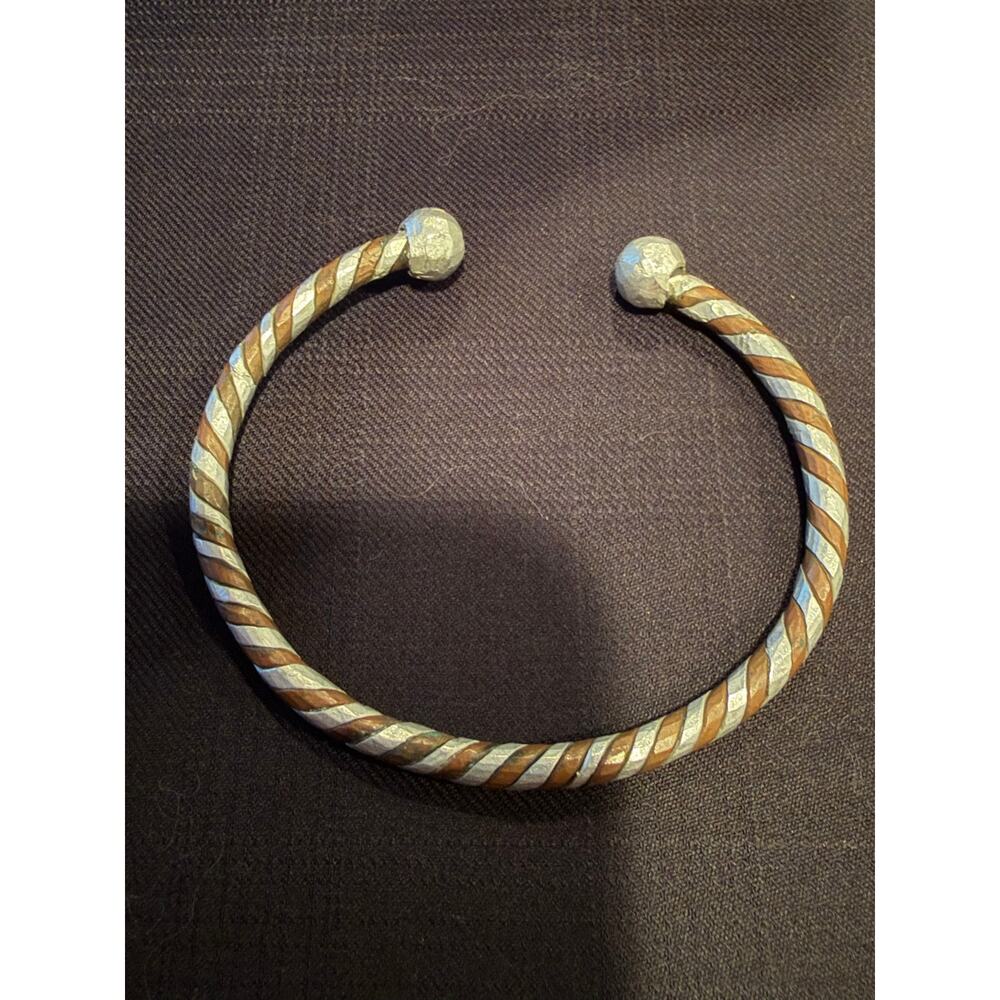 Two-tone twisted cuff bracelet, handcrafted with  silver tone and brass size 6-8